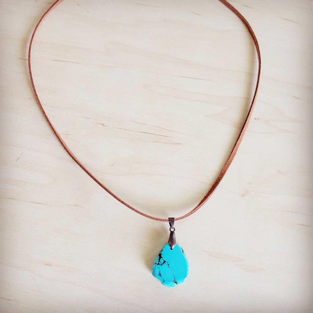 Genuine Turquoise Slab Pendant on Adjustable Leather Cord - Image 13