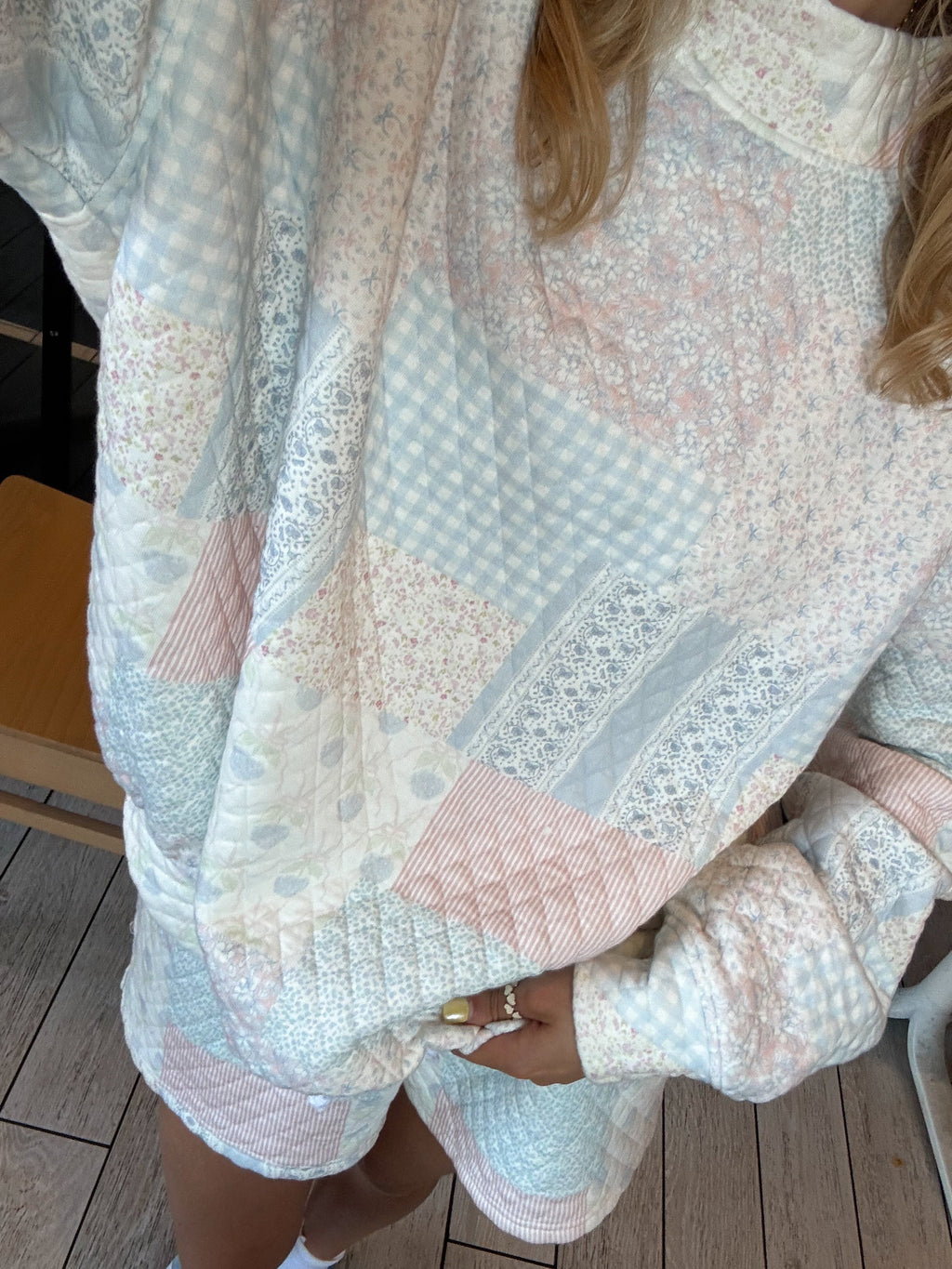 Shades Of Blue Quilted Pastel Mockneck Sweatshirt Unisex