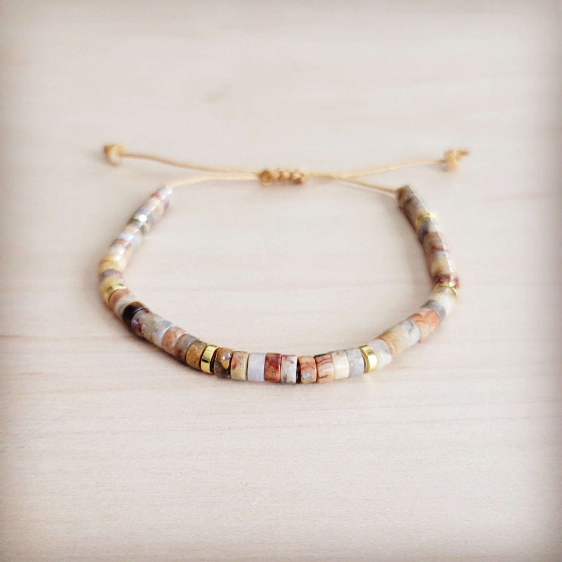 Genuine Aqua Terra and Gold Adjustable Beaded Bracelet - Image 3