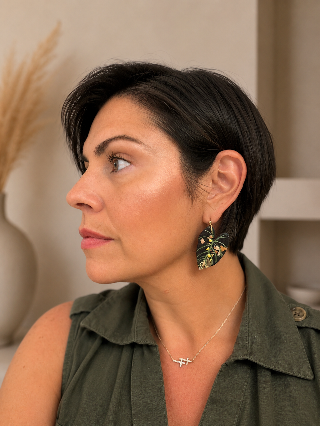Lava Maharani Alocasia Polymer Clay Earrings Botanical Jewelry