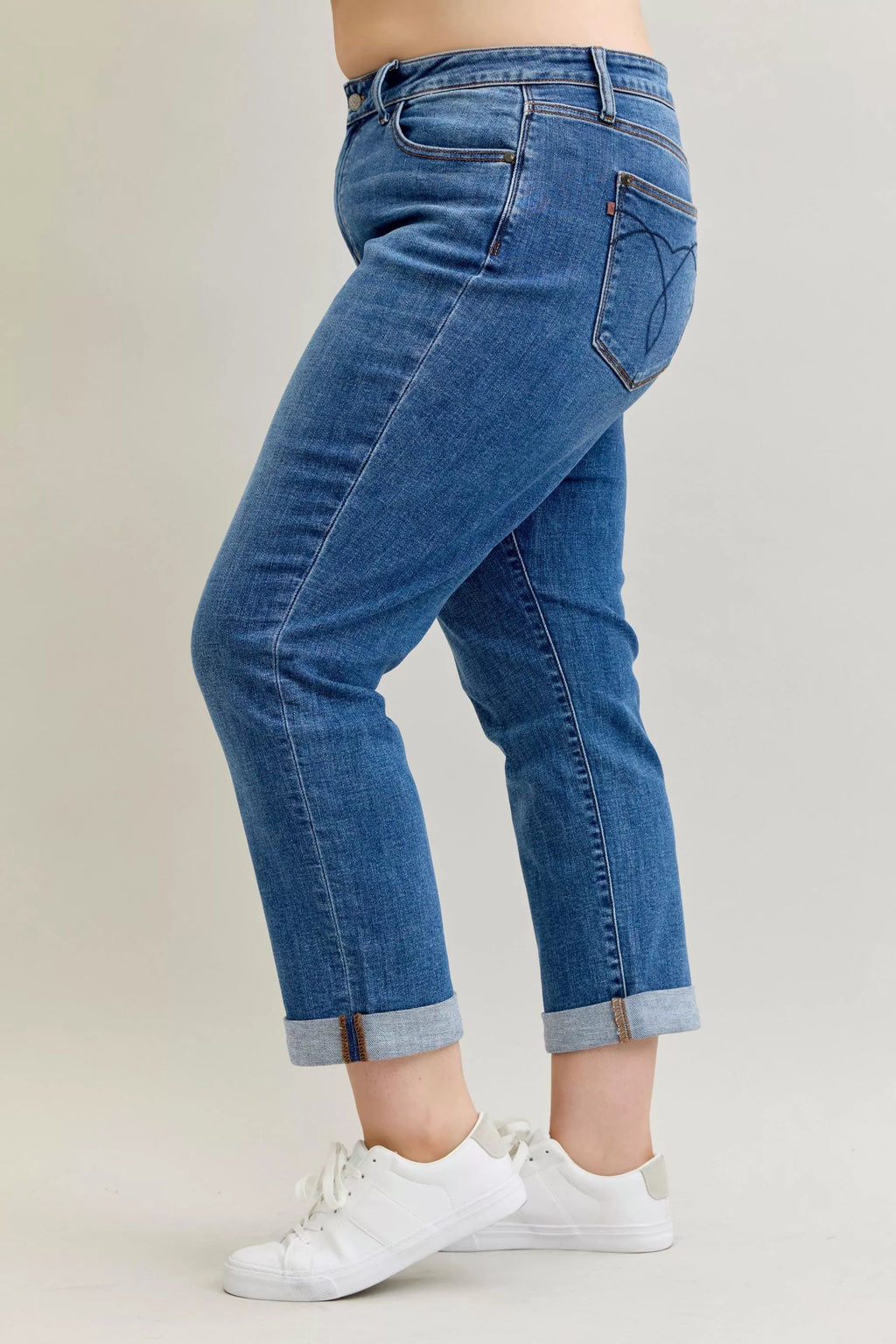 Judy Blue Mid Rise Boyfriend Cuffed Jeans | Stretch Denim
