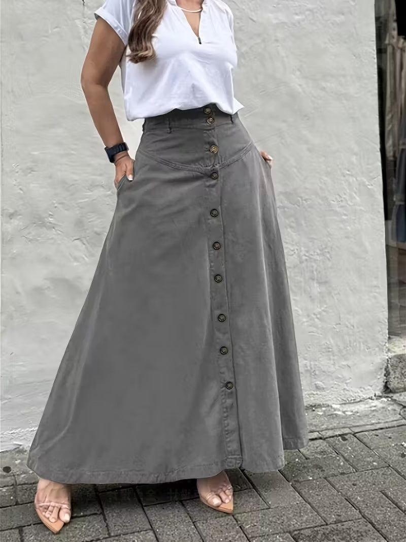 Women's High-Waist A-Line Maxi Skirt in Neutral Earth Tones