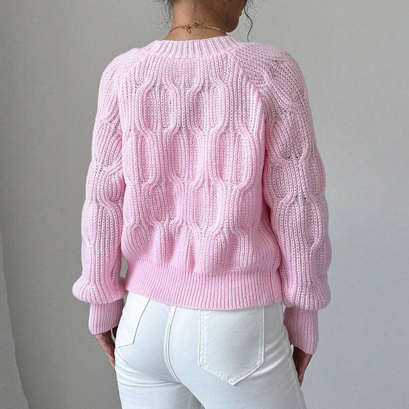 Women's Pink Bow Detail Cropped V-Neck Knit Cardigan - Image 6