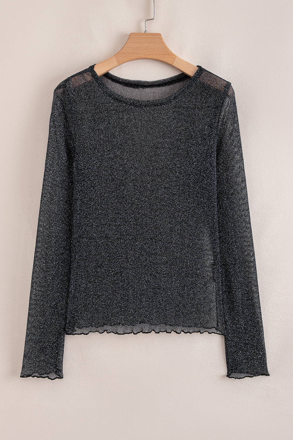 Metallic Glitter Mesh Long Sleeve Top