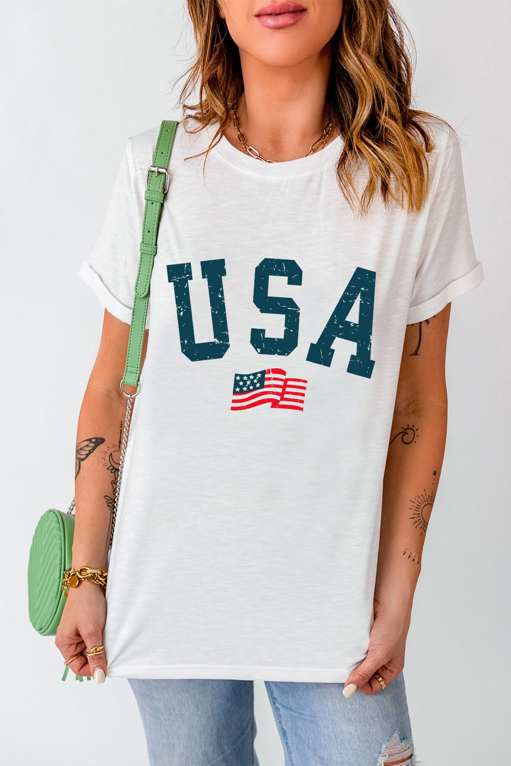 Women's USA Graphic Print Round Neck Short Sleeve T-Shirt - Image 2
