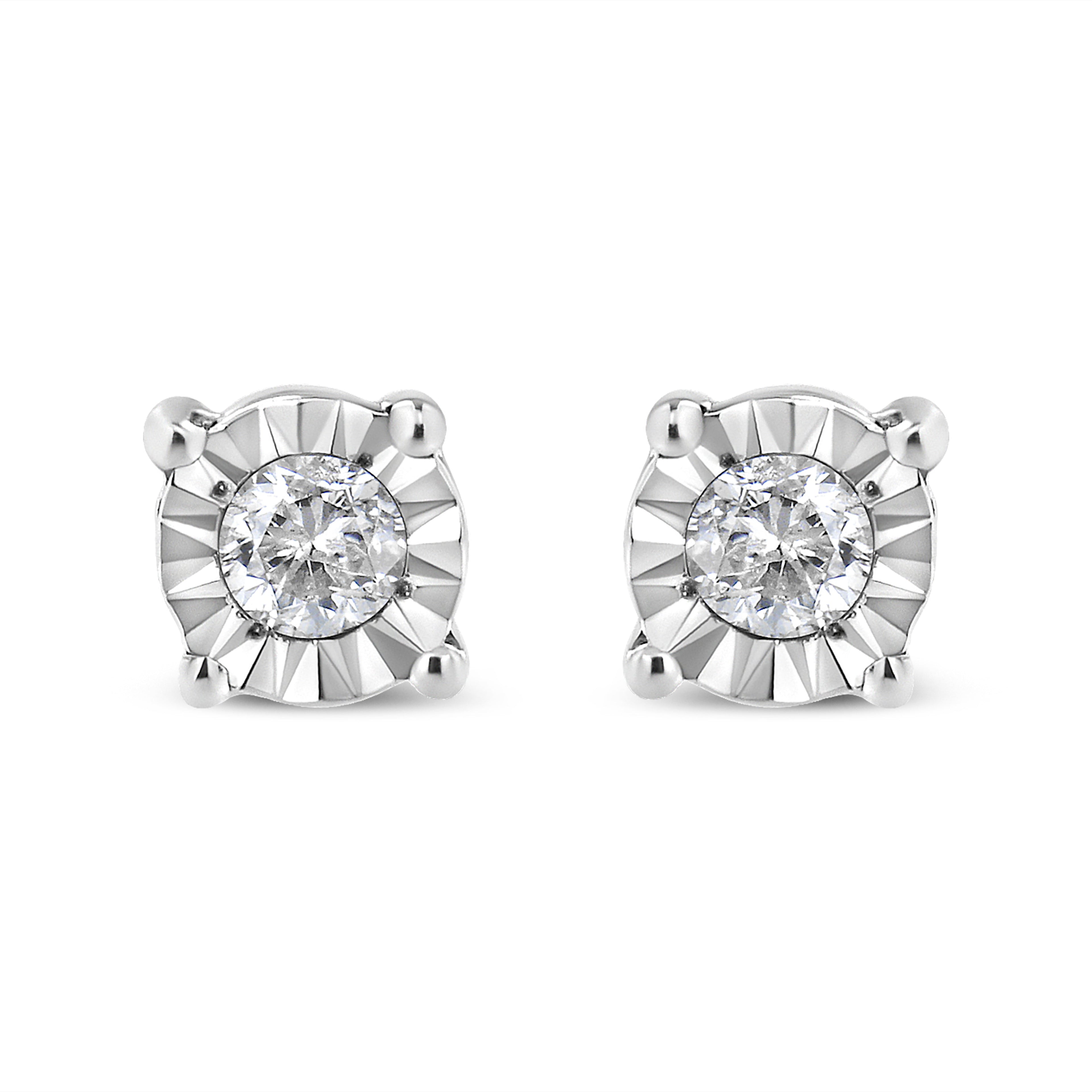 10K Yellow Gold Plated .925 Sterling Silver 1/10 Cttw Round Brilliant-Cut Diamond Miracle-Set Stud Earrings (J-K Color, I3 Clarity)