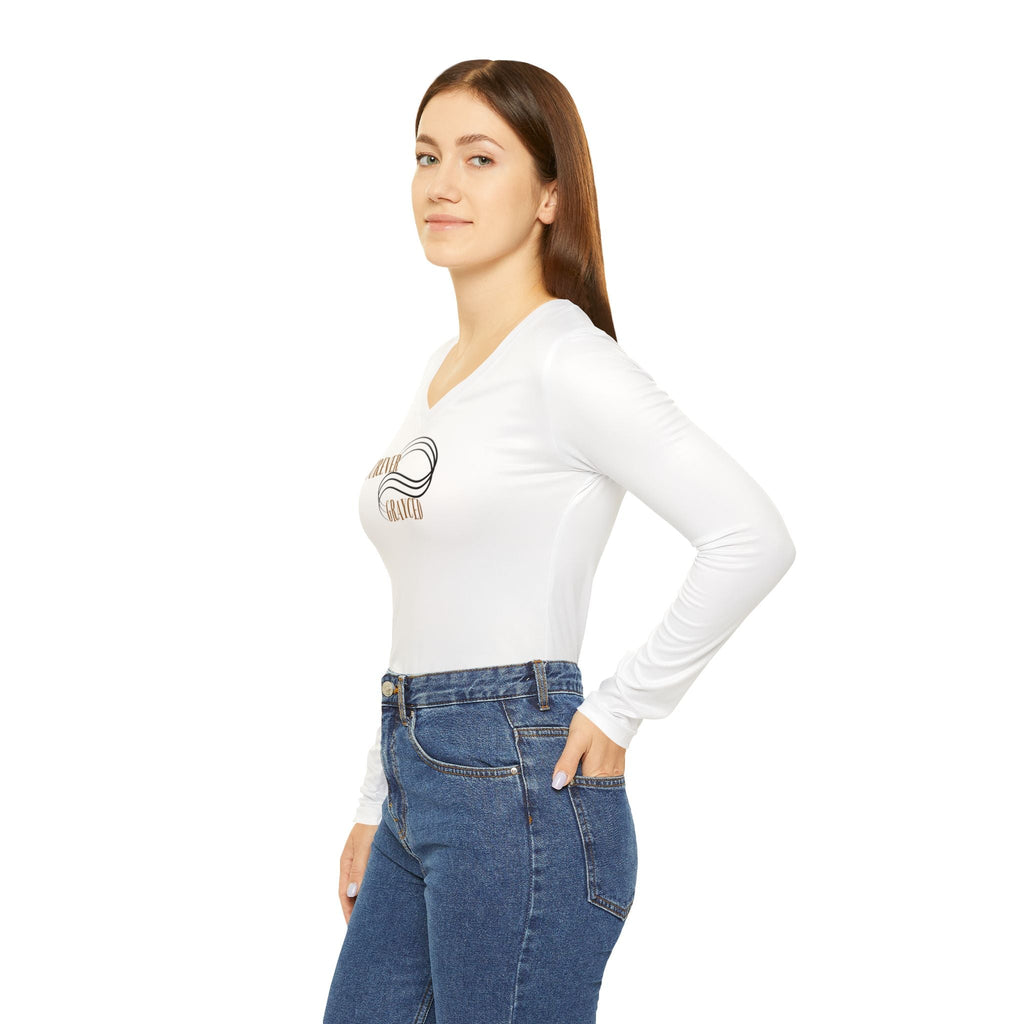 Women's Long Sleeve V-Neck Graphic Shirt - Fitted Casual Cotton Tee