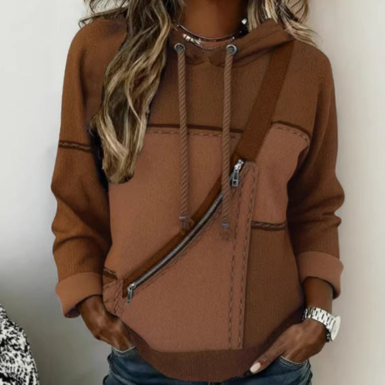 Women's 3D Printed Color-Block Hooded Sweatshirt in JLNWY11 TCFS 5057