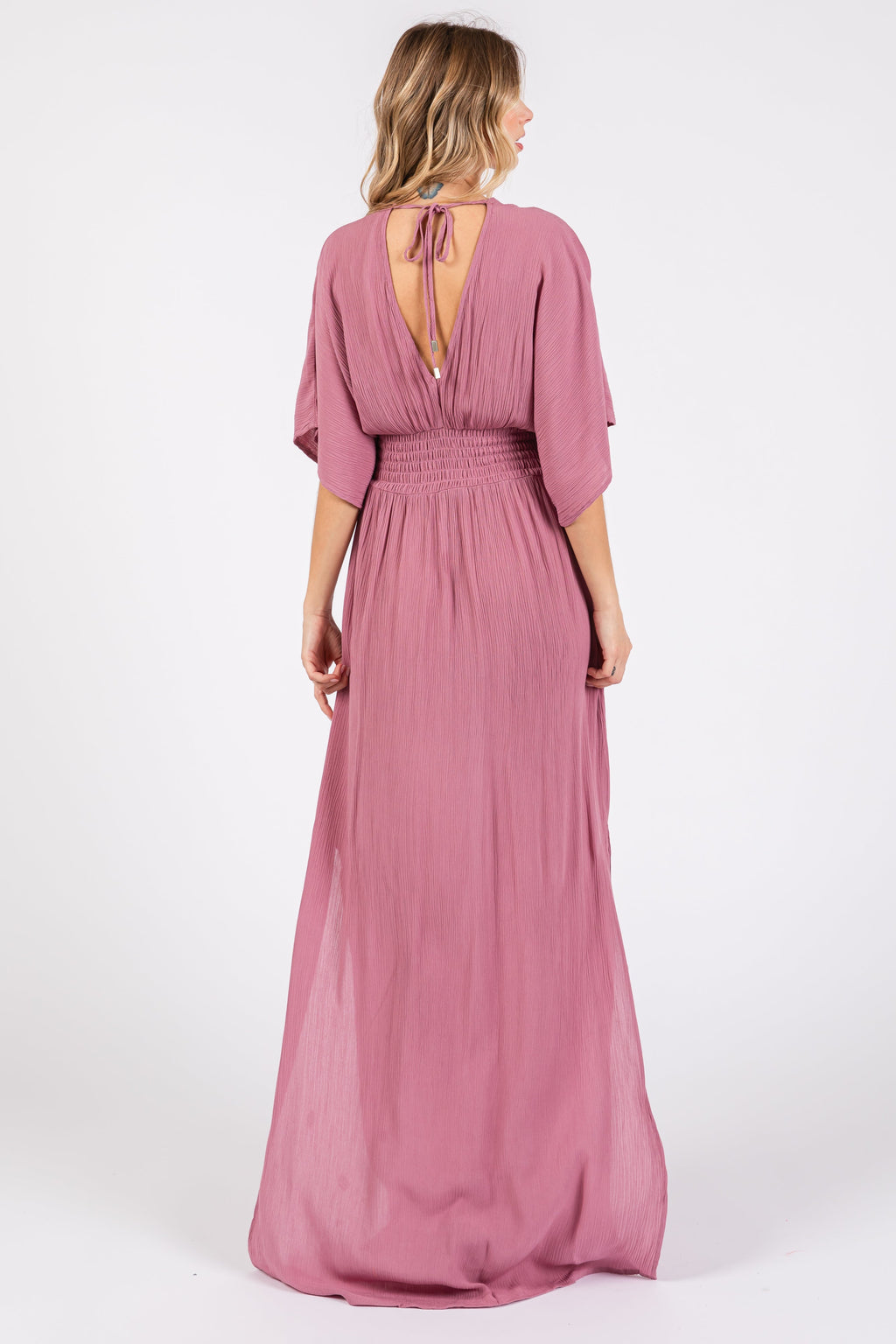 Mauve Lightweight Deep V-Neck Maxi Dress