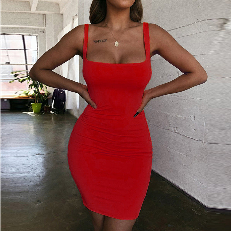 Hip-Wrapped Sleeveless Strap Bodycon Dress