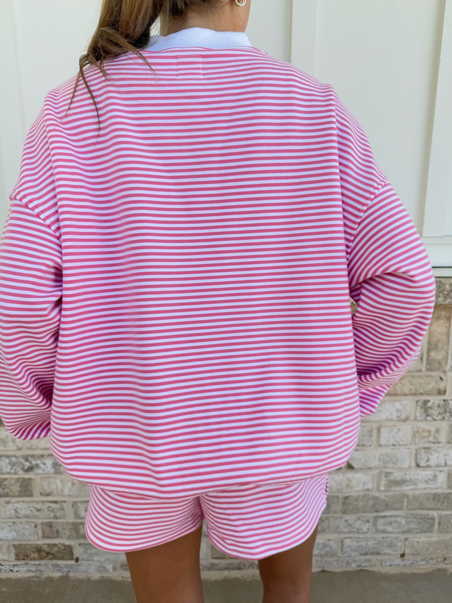 Dark Pink and White Big Striped Mockneck Sweatshirt Unisex