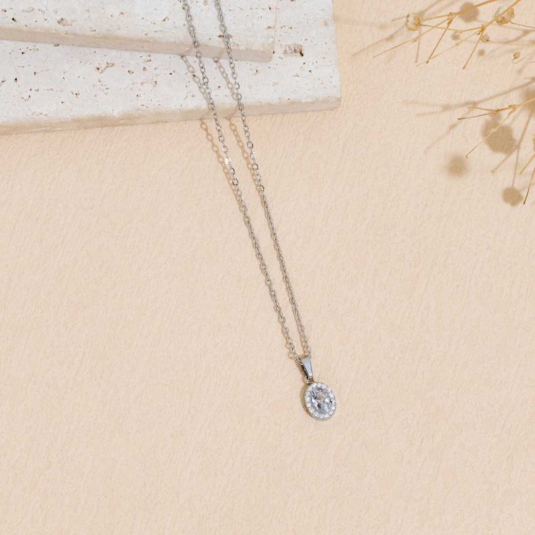 Stainless Steel Pendant Necklace with Dazzling Zircon Inlay
