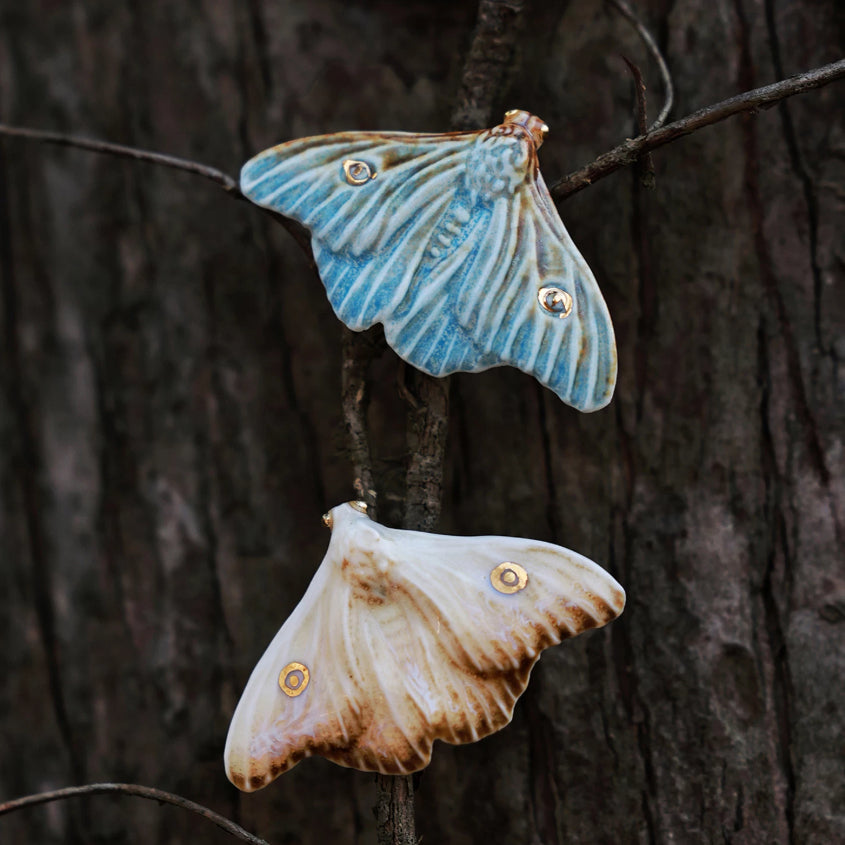 Yellow And Blue Moth Designed Versatile Everyday Artistic Ceramic Ring