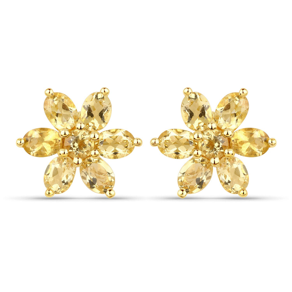 18K Yellow Gold Plated 2.12 Carat Genuine Citrine .925 Sterling Silver Earrings