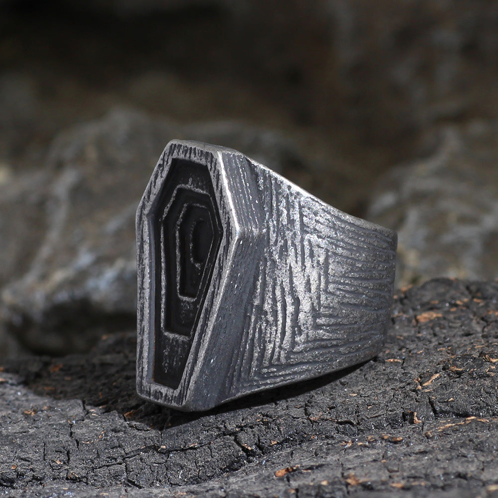 Stainless Steel Gothic Coffin Ring For Men
