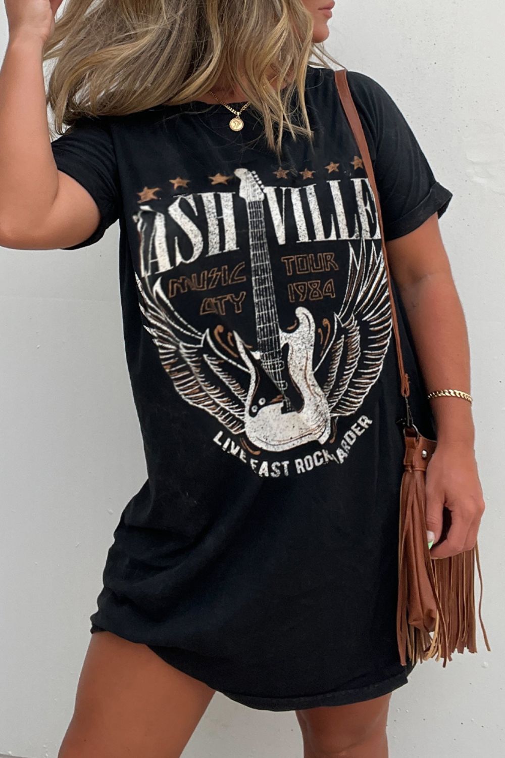 Graphic Round Neck Short Sleeve Cotton T-Shirt Dress