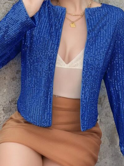Women’s Sequin Open Front Cropped Jacket, Glamorous Party Blazer