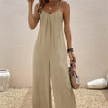 Khaki Relaxed-Fit Sleeveless Jumpsuit with Adjustable Straps
