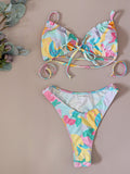 Sexy Ruffle Set High Cut Swimsuit Women Print Bathing Suits Swimwear Vibrant Color Bikini