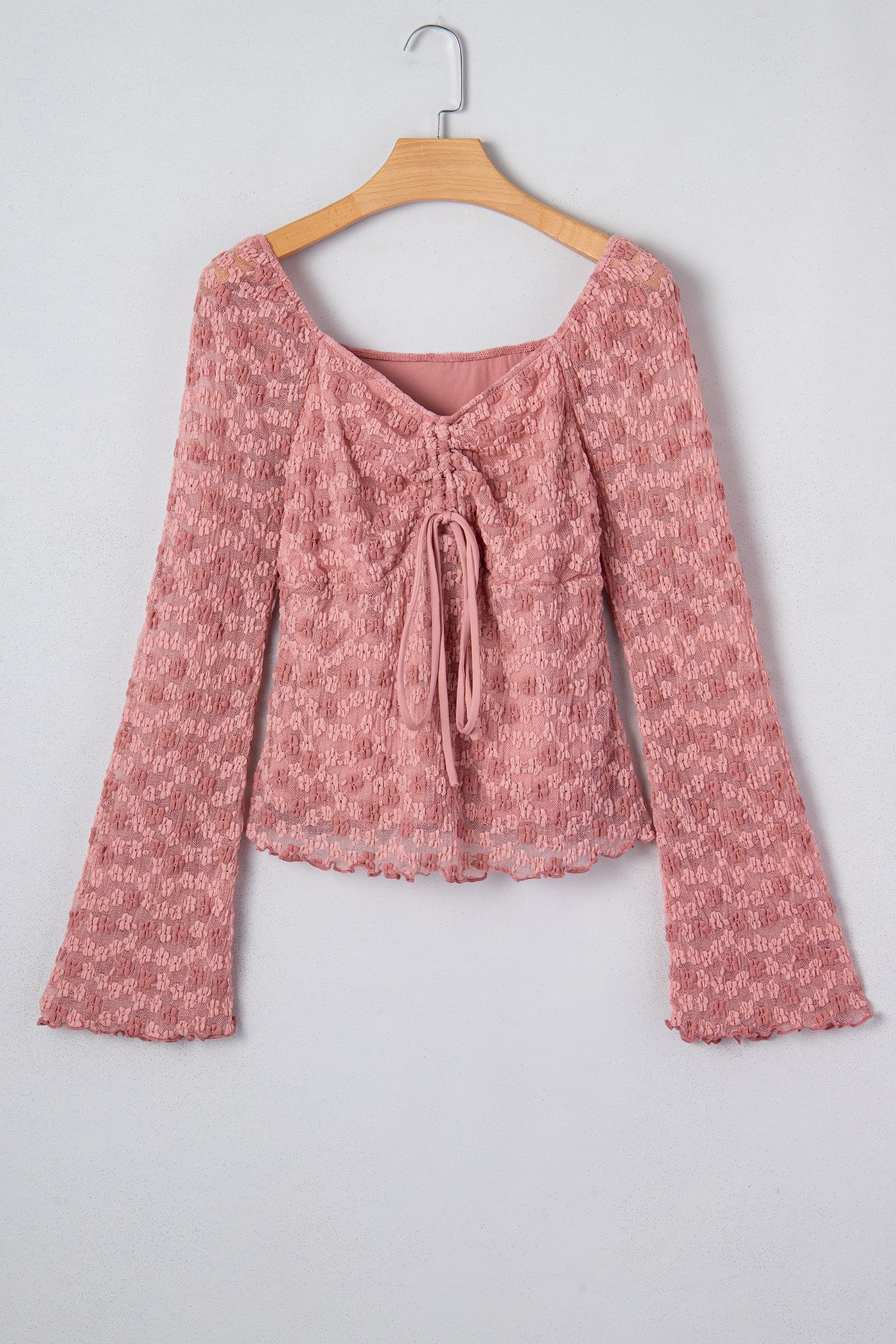 Floral Lace Blouse with Drawstring Knot Detail