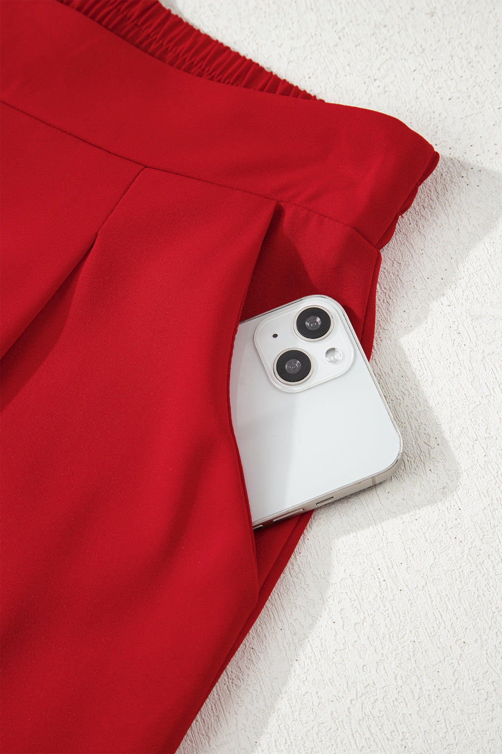 Fiery Red Pleated High Waist Pull On Loose Straight Pants