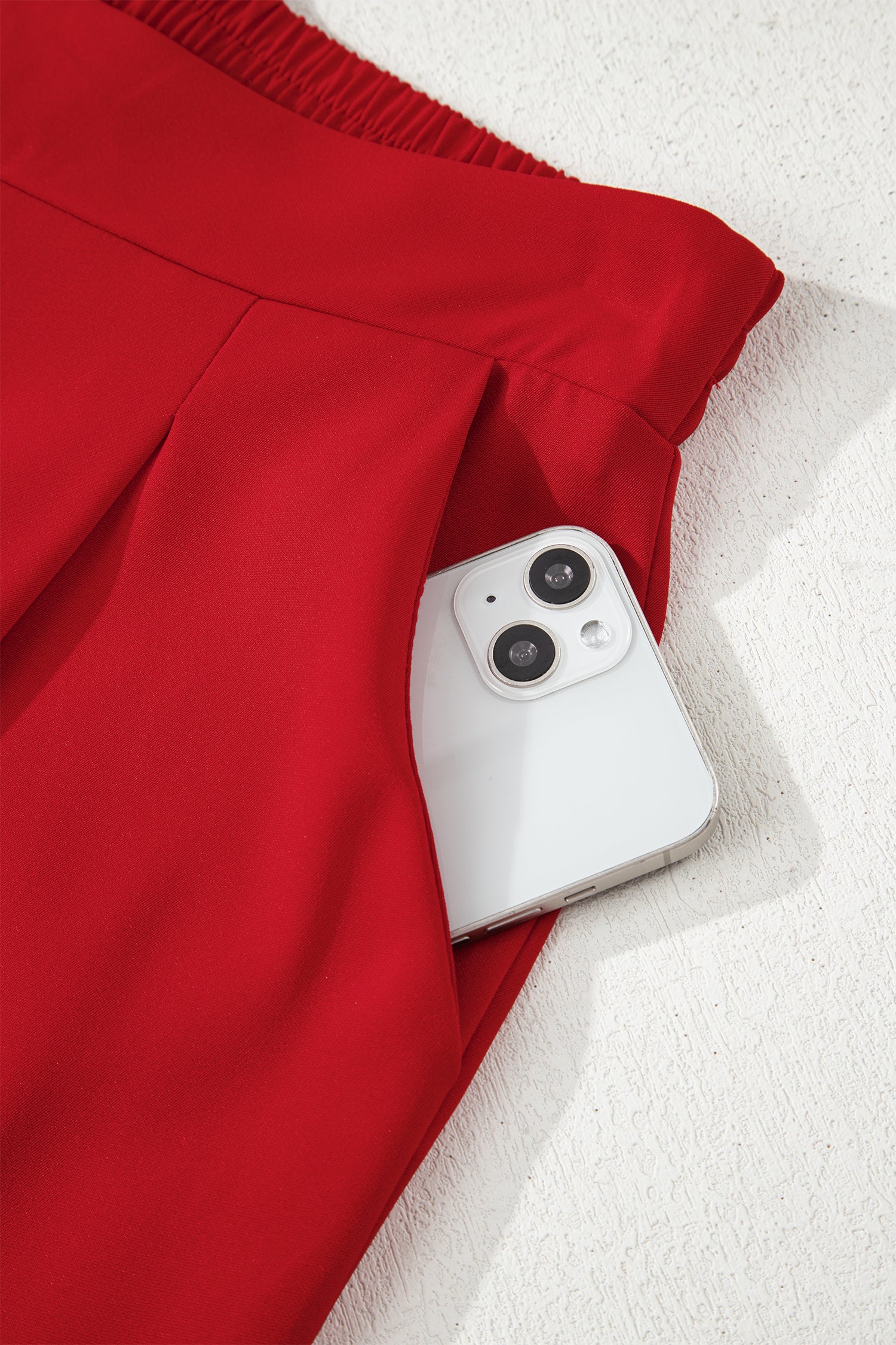 Fiery Red Pleated High Waist Pull On Loose Straight Pants