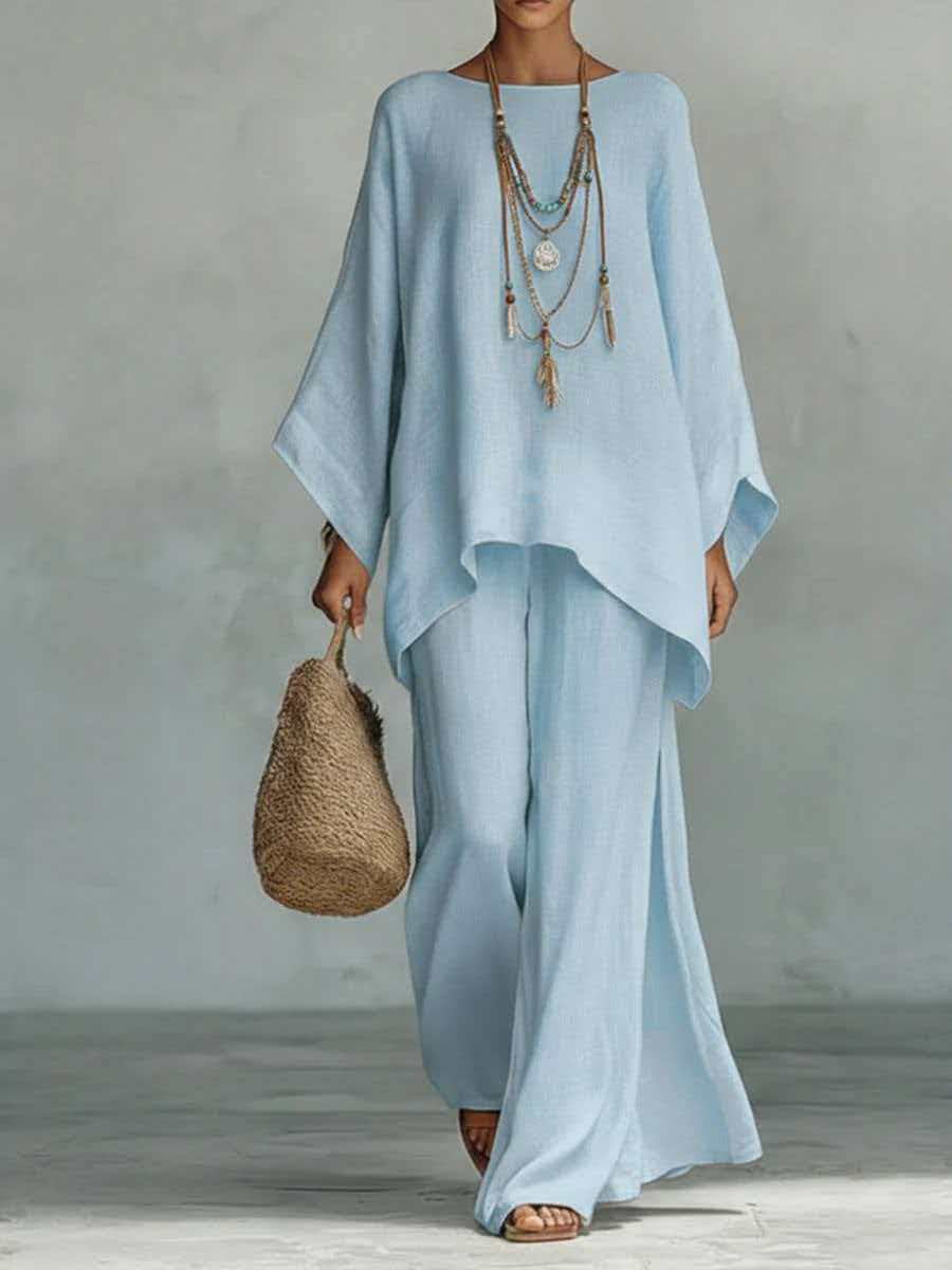 Women's Bohemian Printed Long Sleeve Top and Wide Leg Pant Set