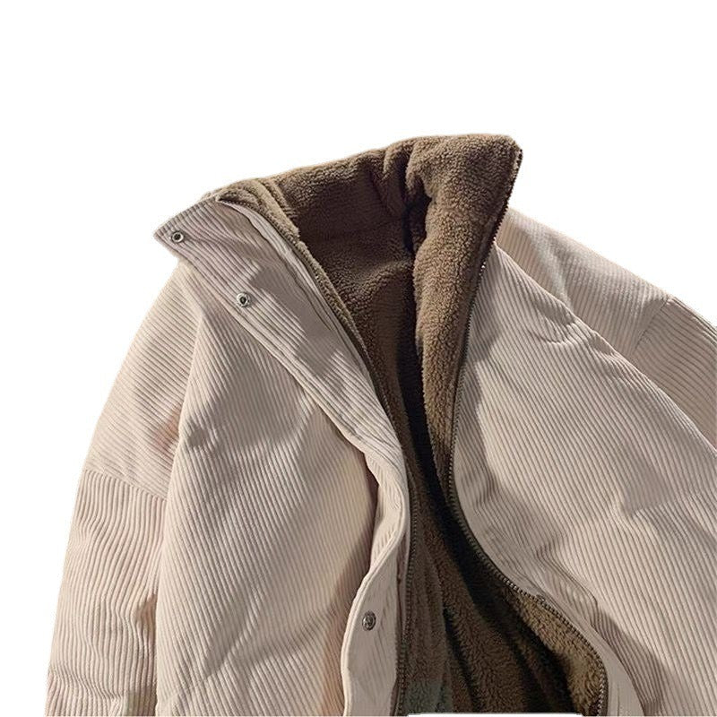 Women's Harajuku Corduroy Lamb Wool Puffer Coat for Winter