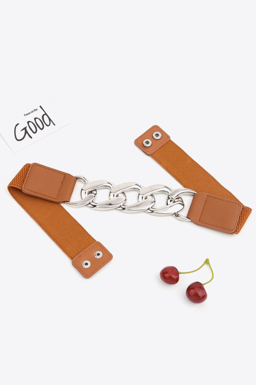 Chain Detail Elastic Belt with Alloy Buckle | PU Leather