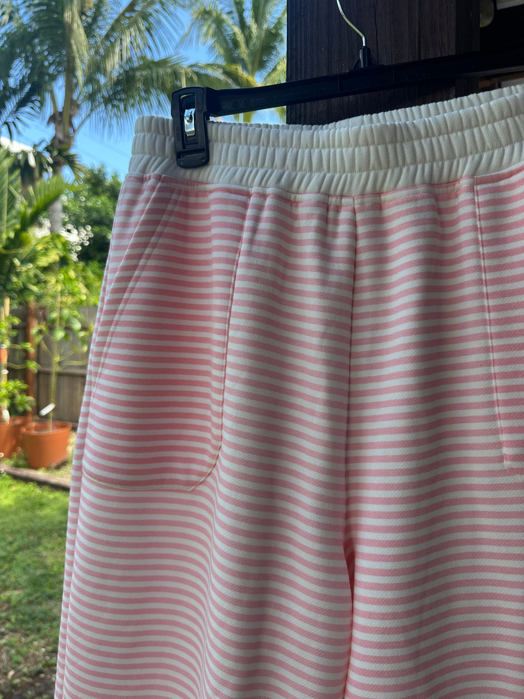 Light Pink and White Striped Unisex Sweatpants Lounge Bottoms