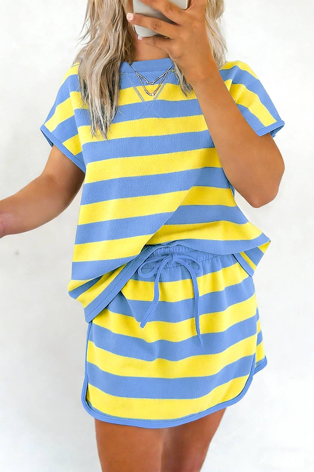 Yellow Stripe Dolman Tee and Drawstring Skort Athletic 2Pc Set