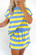 Yellow Stripe Dolman Tee and Drawstring Skort Athletic 2Pc Set