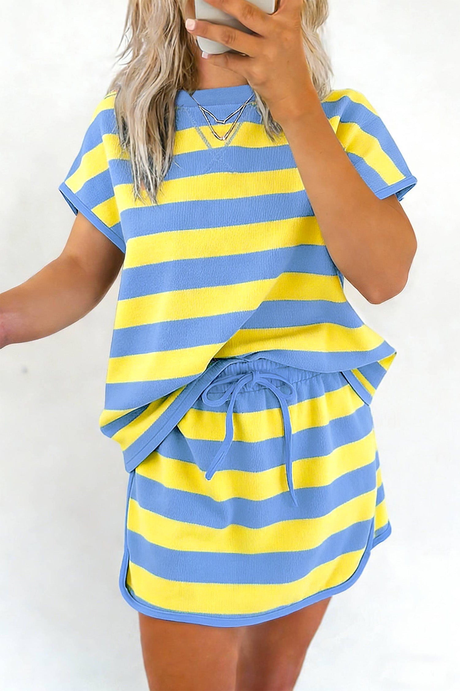 Yellow Stripe Dolman Tee and Drawstring Skort Athletic 2Pc Set