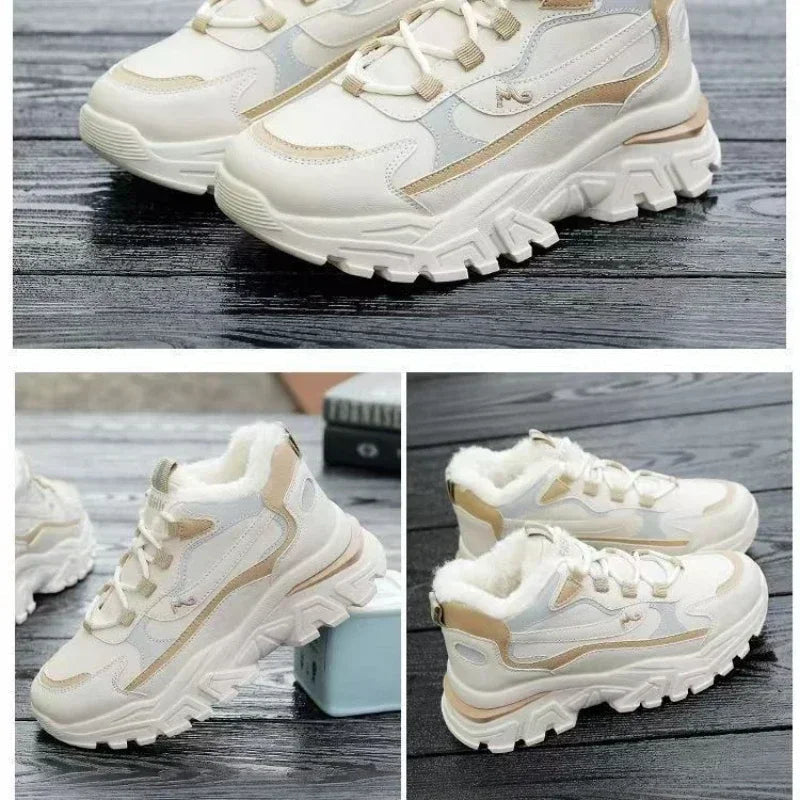 Women's Fleece Lined Chunky High Top Sneakers Cream White - Image 5