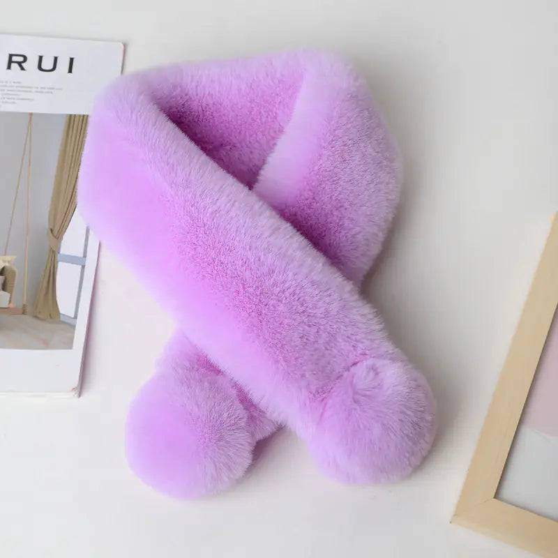 Women Plush Faux Rabbit Fur Winter Scarf Soft Warm Neck Wrap - Image 12