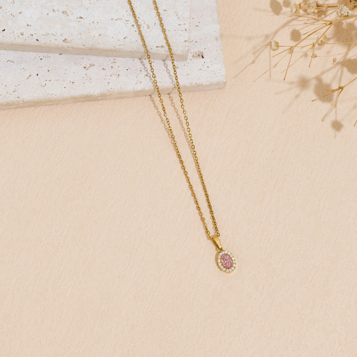 Stainless Steel Pendant Necklace with Dazzling Zircon Inlay