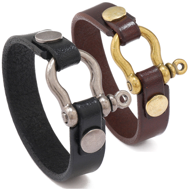 Minimalist Horseshoe-clasp Bracelet Made Of First-layer Cowhide Leather