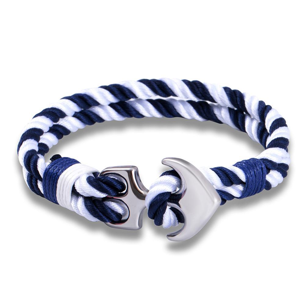 Men's nautical anchor survival bracelet with paracord weave and stainless steel clasp