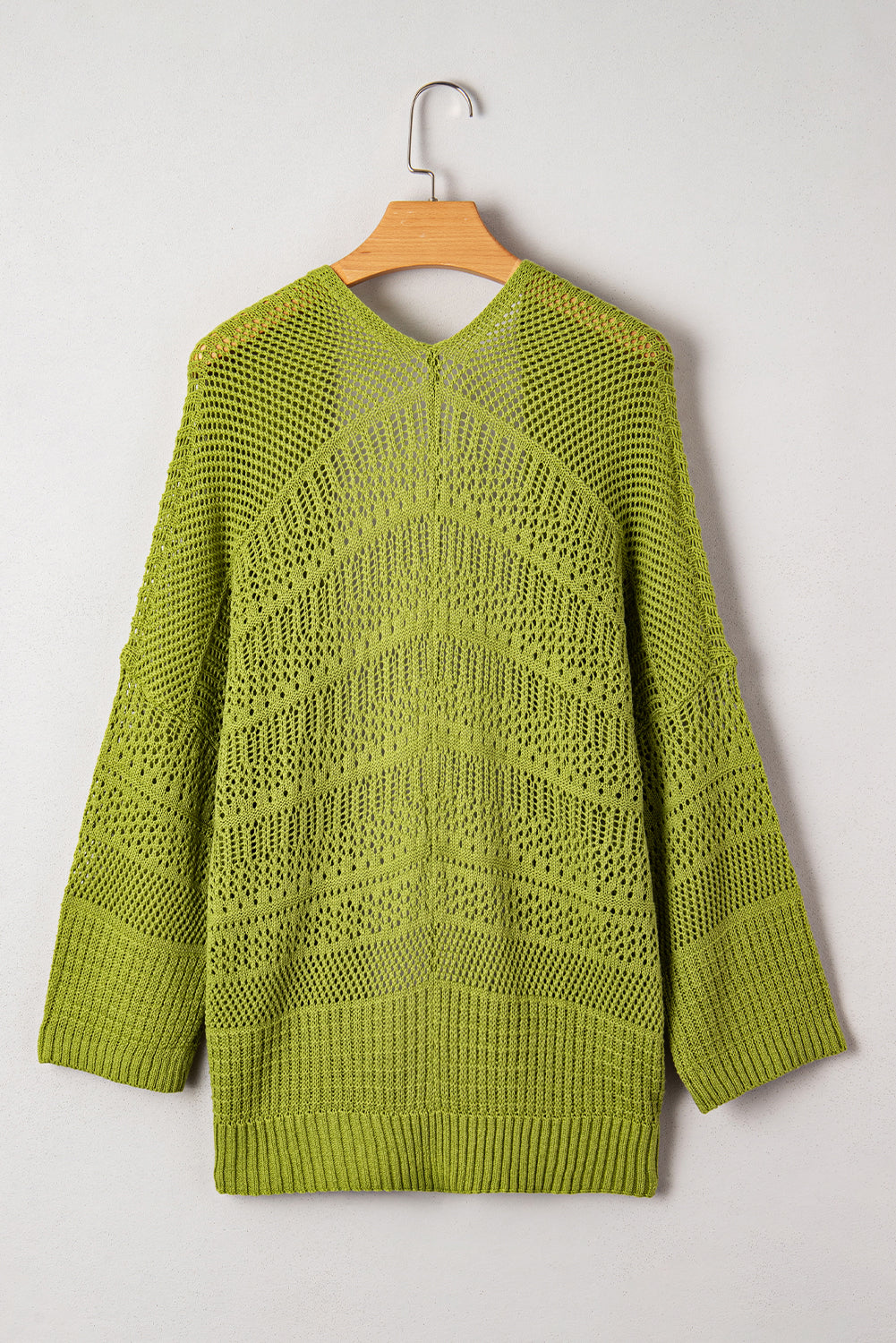 Whitley Lime Green Crochet Knit Open Front Cardigan - Image 9
