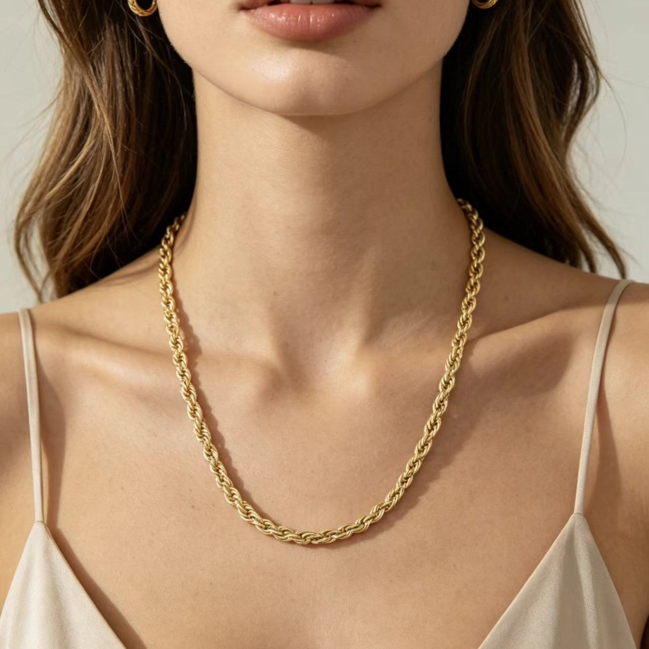 Gold Rope Chain Necklace for Women - Geometric Statement Jewelry