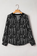 Abstract V-Neck Long Sleeve Blouse