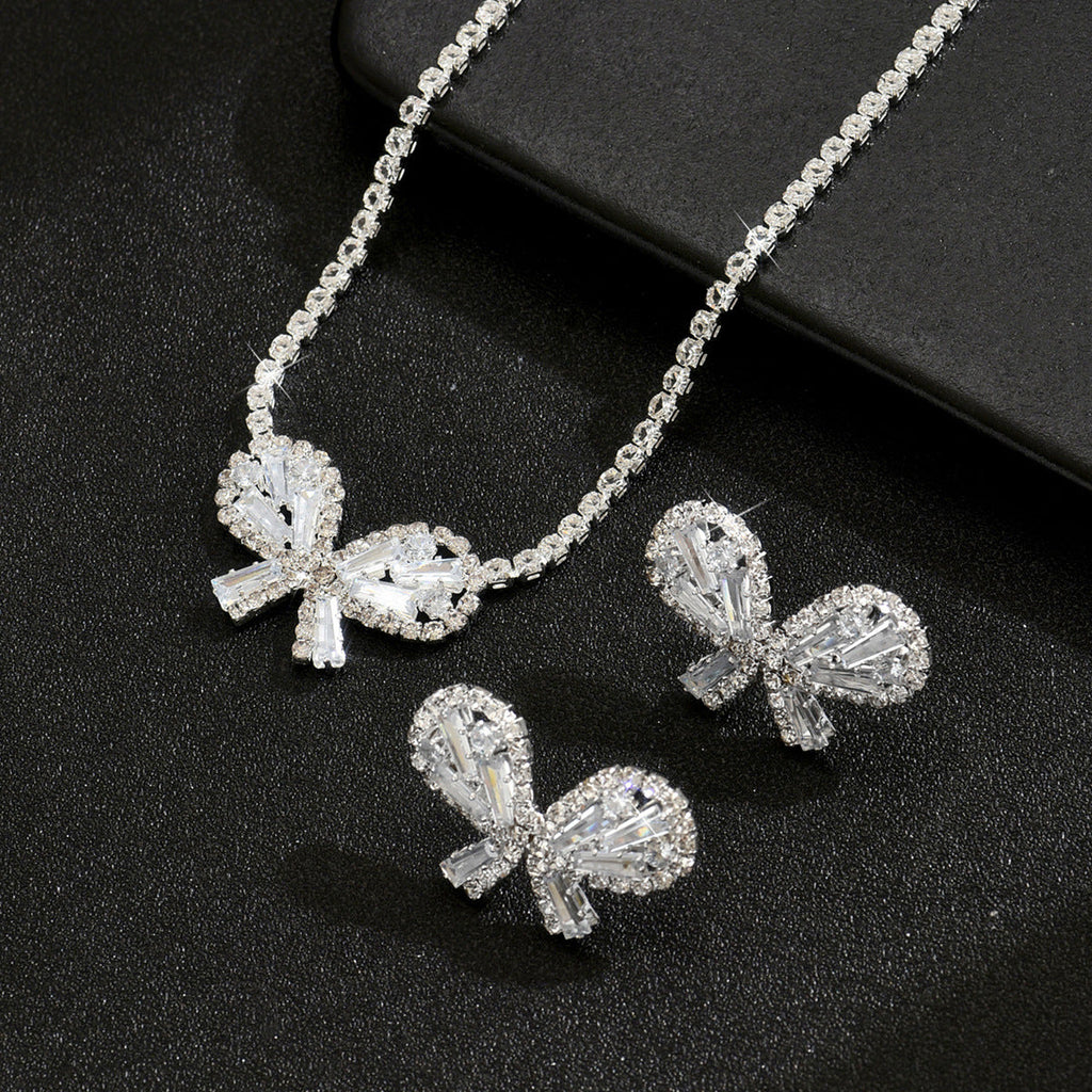 Women Black Butterfly Cubic Zirconia 2 Pcs Jewelry Set,Necklace And Earrings,Fashion Luxurious Costume Accessories For Party Occasion