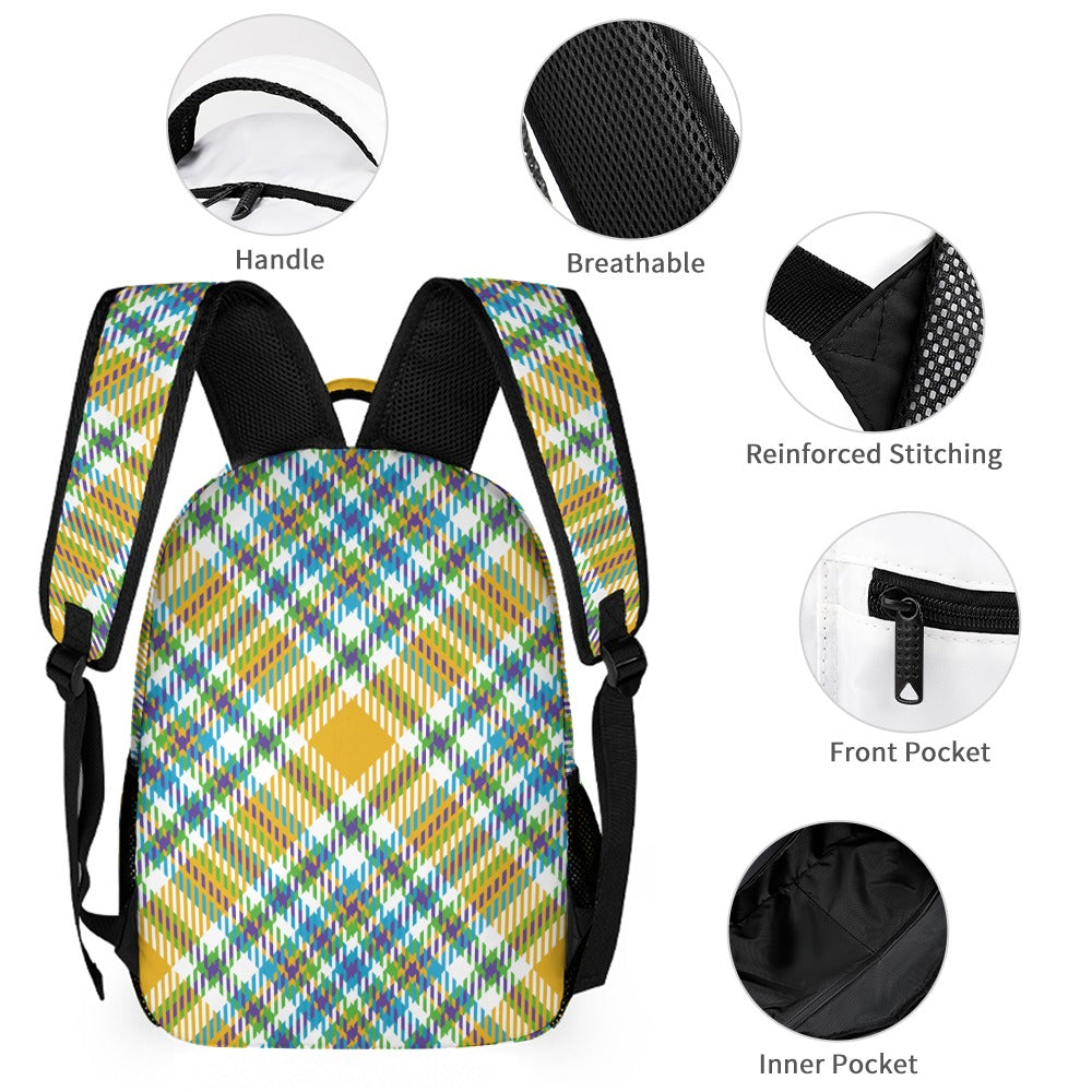 Yellow Multi-Color Plaid 3-Piece Backpack School Bag Set - Image 5