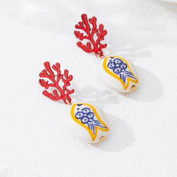Marine-style Ceramic Shrimp And Fish Earrings Fashionable