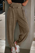 Pretty Bash high-rise mineral wash jogger pants in earth-toned brown and grey, featuring a tapered silhouette and pull-on waist.