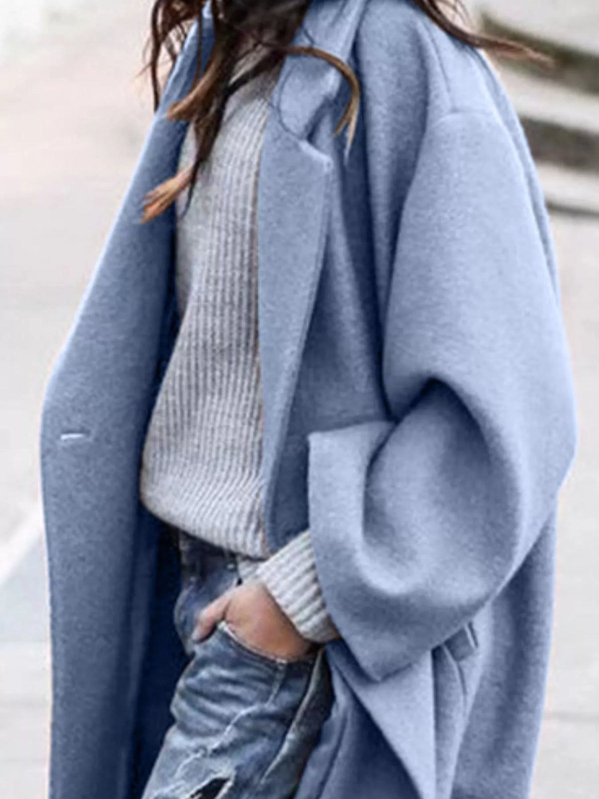 Full Size Wool Blend Longline Overcoat Plus Size