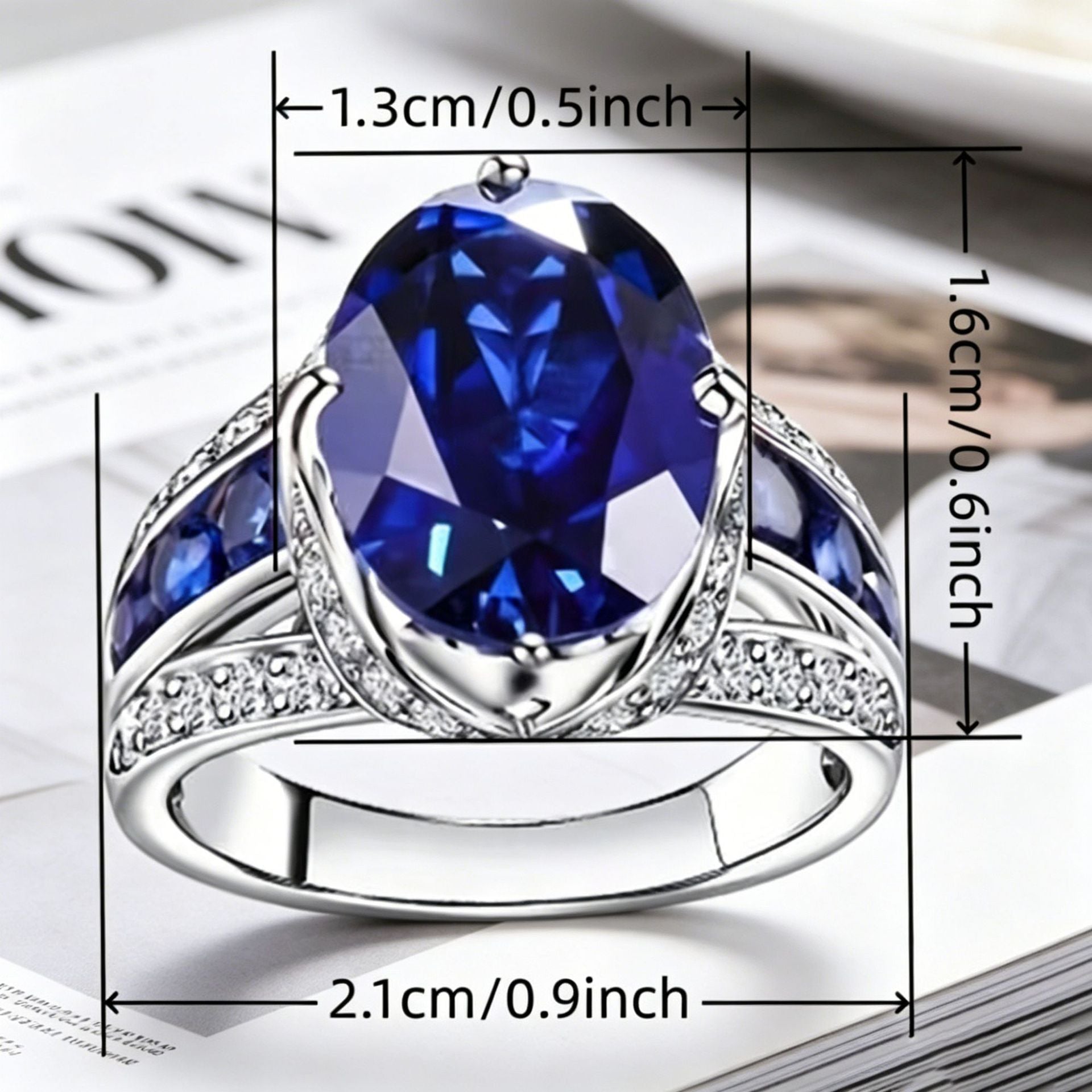 Yanbai Cross-Border Exquisite Deep Blue Fashion Ring Vintage Bohemian Style