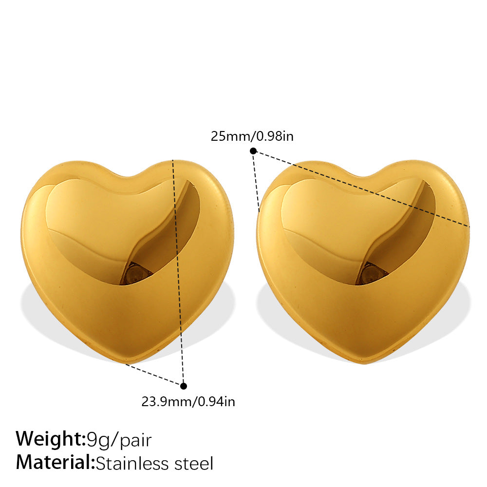 European And American Minimalist Glossy Heart-shaped Stainless Steel Earrings For Women. Light Luxury Minimalist Style. Exaggerated Heart-shaped Earrings. Versatile Accessories.