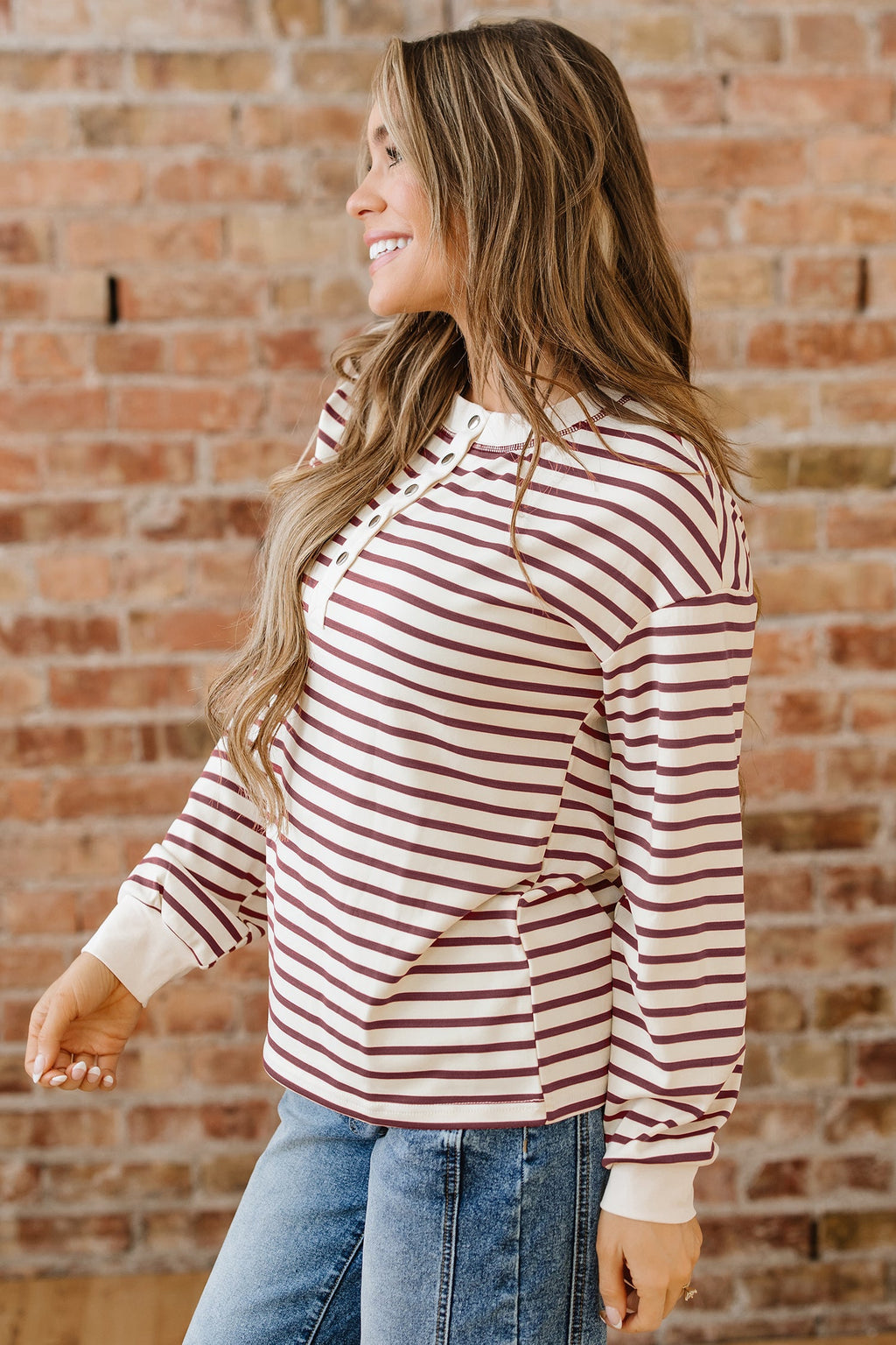 Stripe Long Sleeve Henley Top