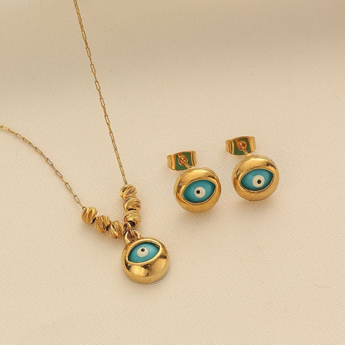 Turkish Evil Eye Pendant Necklace and Earrings Jewelry Set